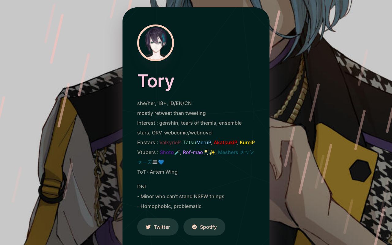 Carrd profile picture for @tory